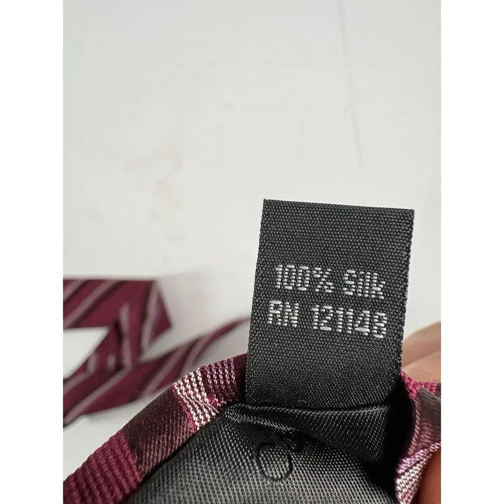 Calvin Klein Mens 100% Silk Tie Burgundy Pink Striped Designer Necktie Classic